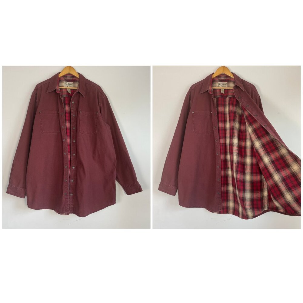 Vintage LL Bean Flannel Lined Shirt Shacket Size XLT Snap Button‎ Canvas Utility